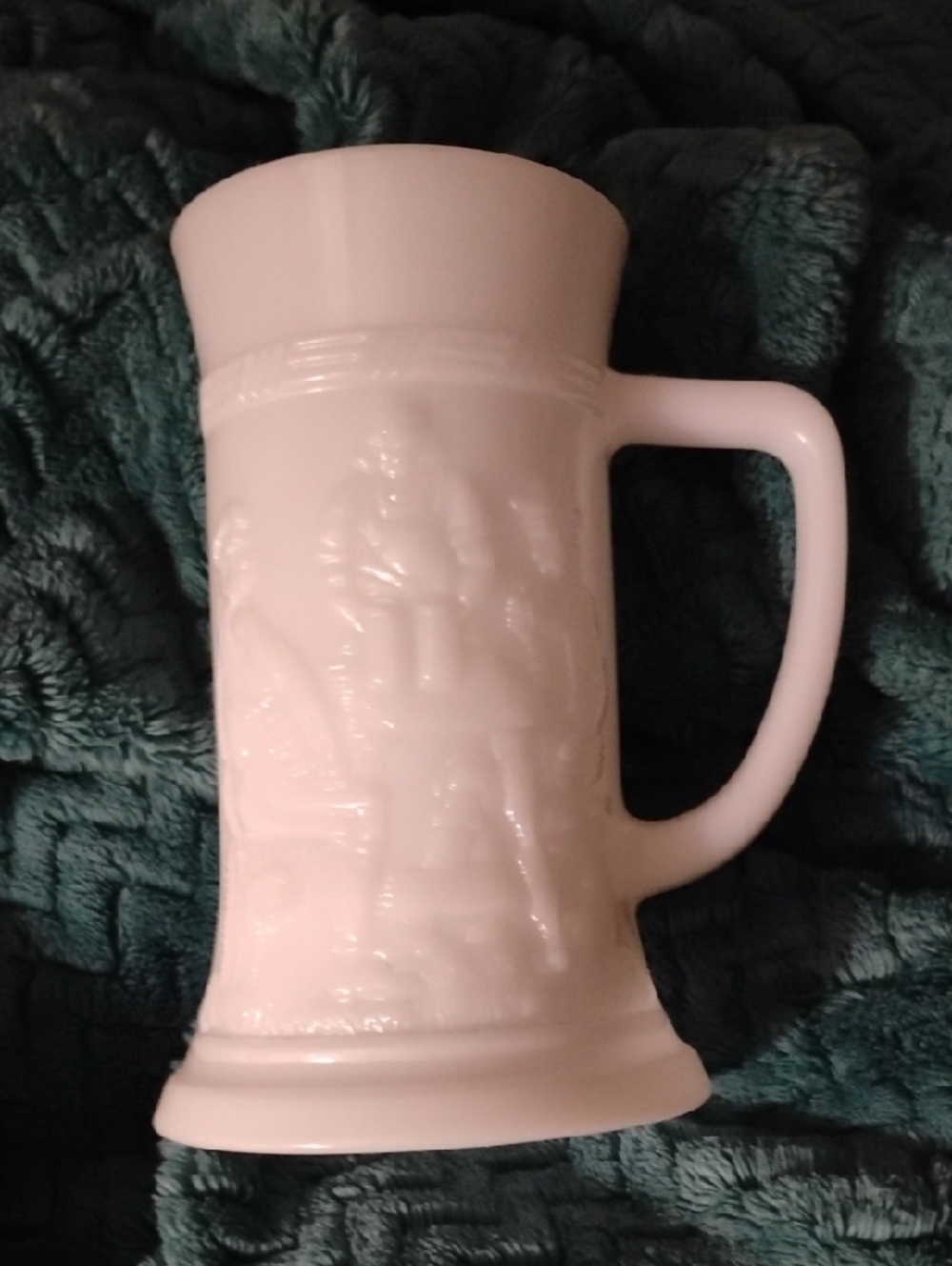 White Milk Glass Stein Mug with Relief Design